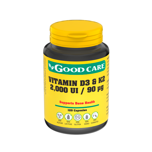 Vitamina D3 + K2 - 2000IU / 90ug - 120 Cápsulas Good Care