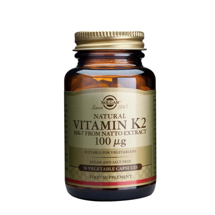 Vitamina K2 Natural (MK-7) Extrato de Natoo 100ug - 50 Cápsulas Solgar