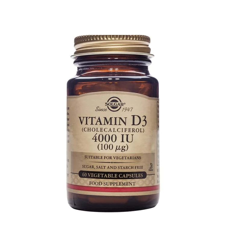 Vitamina D3 (Colecalciferol) 4000UI 100ug - 60 Cápsulas Solgar