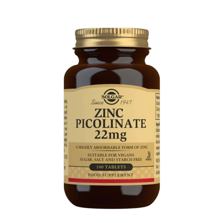 Picolinato de Zinco 22mg - 100 Comprimidos Solgar