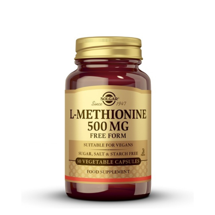 L-Metionina 500mg - 30 Cápsulas Vegetais Solgar