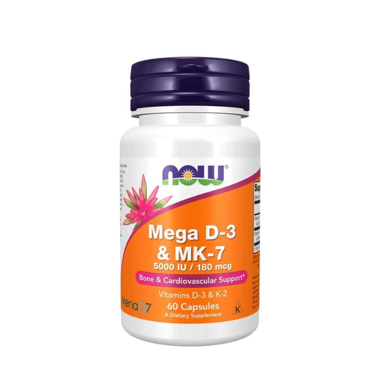 Mega D3 & MK7 5000IU / 180mcg - 60 Cápsulas Vegetais Now